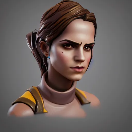 Image similar to full body textured film grain Heavy Contour makeup look eye shadow smokey eyes fashion model face emma watson as a fortnite character cgsociety octane render unreal engine redshift render trending on artstation render blender behance