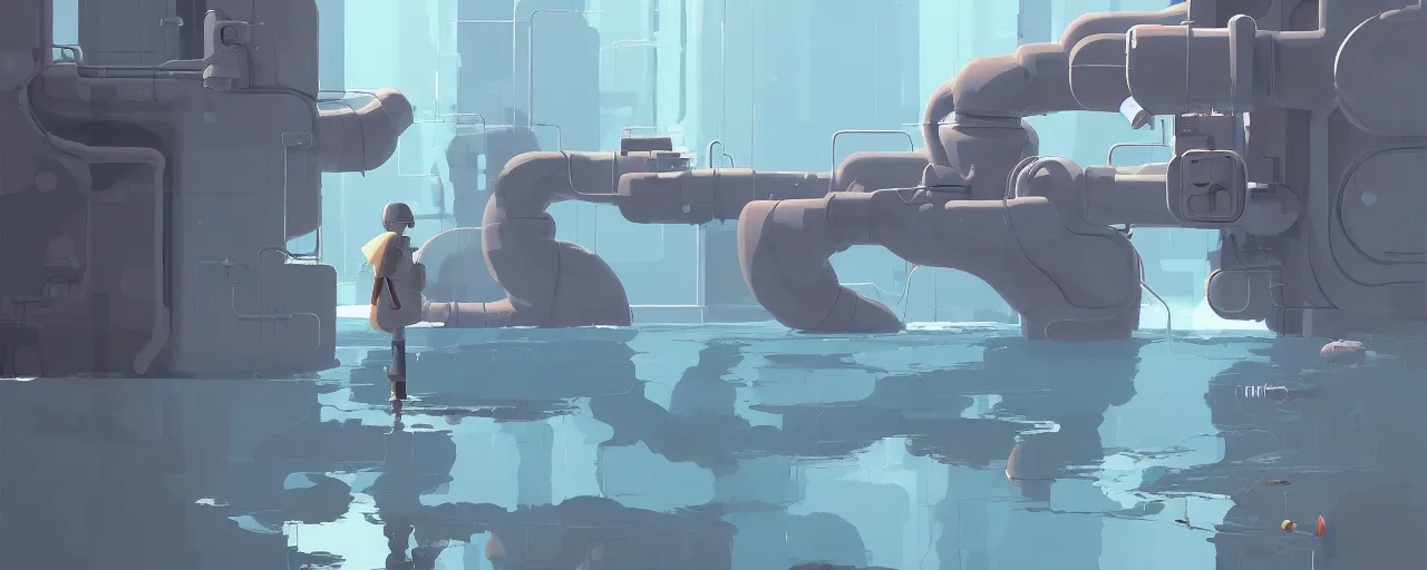 Prompt: gori fujita ilustration a game development studio, water pipe breach fountain close up painting by goro fujita, sharp focus, highly detailed, artstation