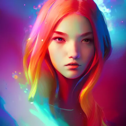 Image similar to portrait of teen girl, art by Ross tran, vivid color palette, digital painting, 3D, octane render, post process in Photoshop, highly detailed, particles, light effect