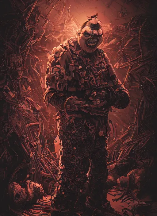 Prompt: a photorealistic dramatic hyperrealistic portrait poster render of an eerie spawn comic supervillain character the evil clown violator by joe fenton, poster art design, beautiful dynamic dramatic dark moody lighting, shadows, cinematic atmosphere, octane render, 8 k