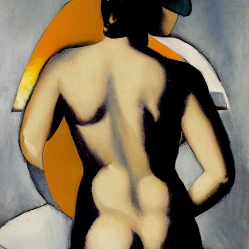 Prompt: Lower back of a beautiful woman, painted by Tamara de Lempicka