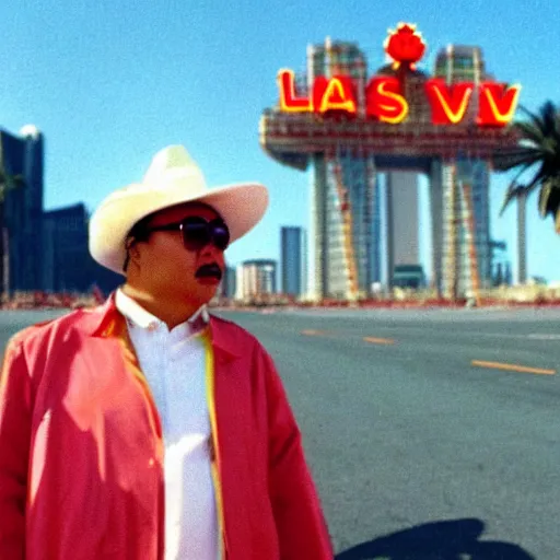 Prompt: xi jinping as raoul duke in fear and loathing in los vegas, cinematic still, hdr ( 1 9 9 8 )