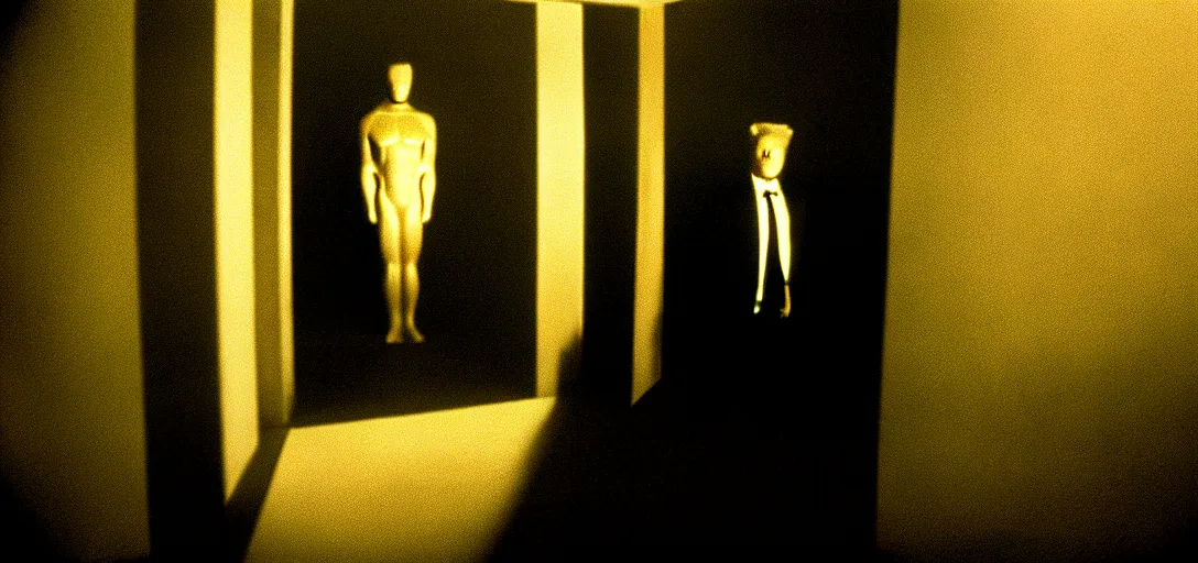 Image similar to beautiful film still : : best picture winner at academy awards : : david lynch film : : a lone creepy monster appears in the darkness : : a dream within a dream : : originally shot on anamorphic film : : volumetric lighting