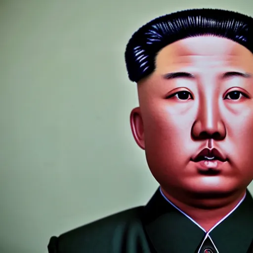 Image similar to araki nobuyoshi style photography of realistic detailed north korean kim chen with detailed face smoking reviewing detailed weed bush in detailed basement bedroom ultraviolet light