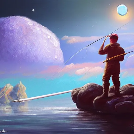 Prompt: fishing on the moon, 4K, painting, artstation, oil paint