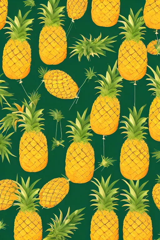 Image similar to a sea of pineapples with balloons above, smooth, trending on artstation, high quality, beautiful