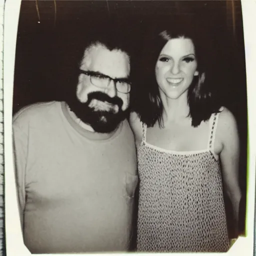 Prompt: found polaroid of my mom, who look exactly like Anna Kendrick, hanging out with Jerry Garcia