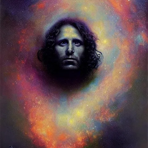 Image similar to UHD tonalism cosmic painting of elderly, old Jim Morrison, by Antonio Caparo and Ferdinand Knab and Greg Rutkowski, UHD, photorealistic, trending on artstation, trending on deviantart