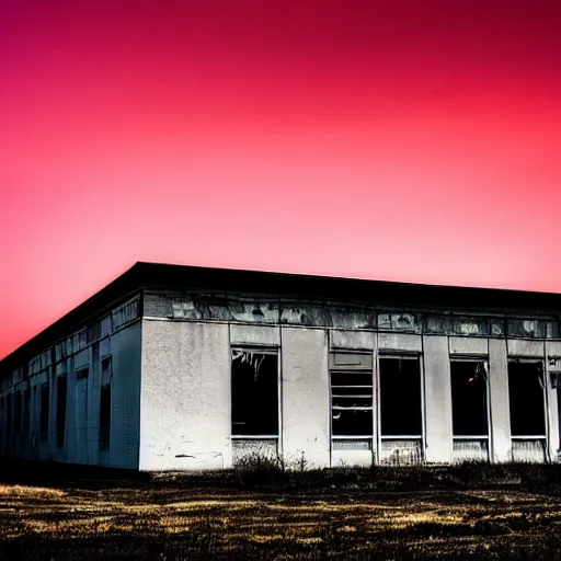 Prompt: an abandonned school at sunset, neon style