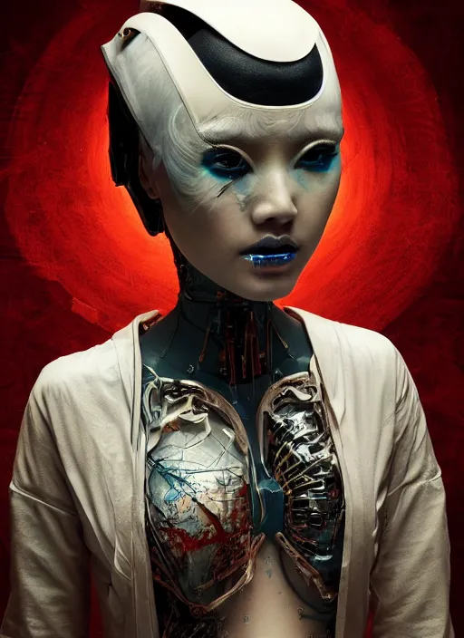 Prompt: portrait of futuristic geisha cyborg, kintsugi, modern fine art, fractal, intricate, elegant, highly detailed, digital photography, subsurface scattering, in the style of ghost, by jheronimus bosch and frank miller and greg rutkowski,