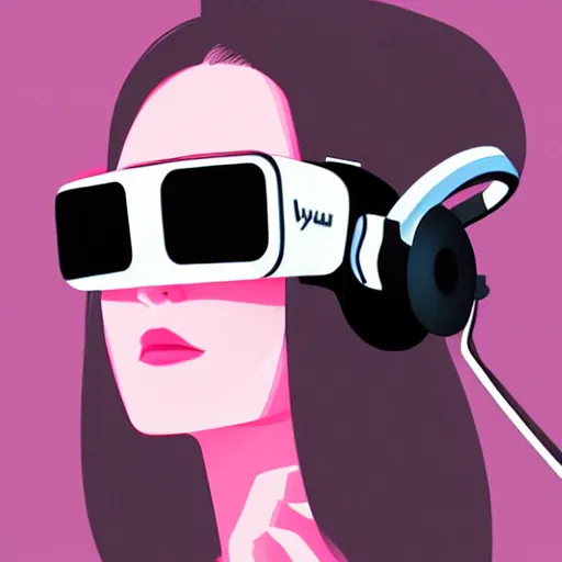 Image similar to ilya kuvshinov illustration of a young female wearing virtual reality headset