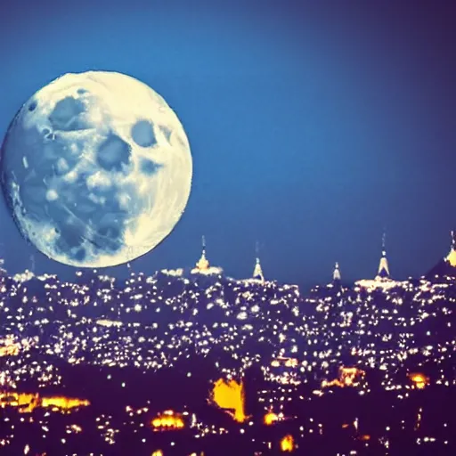 Image similar to the moon in the sky with city lights on it