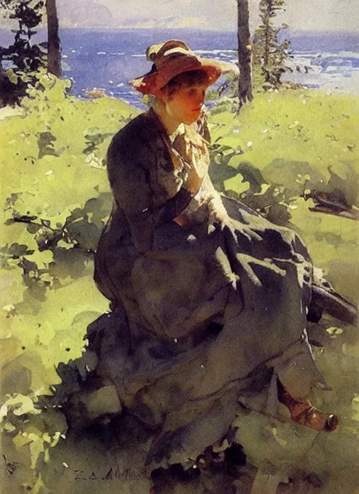 Image similar to a portrait of a character in a scenic environment by anders zorn * *