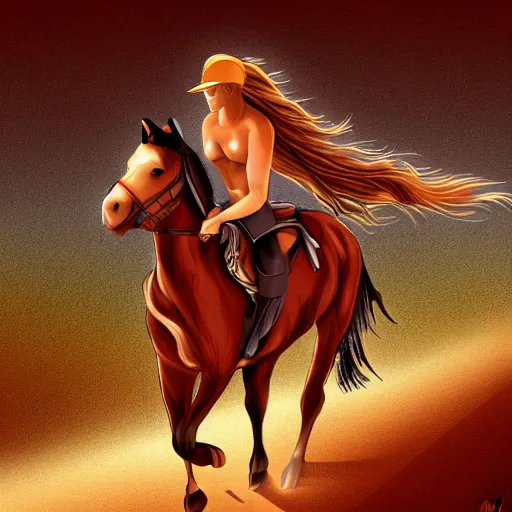 Prompt: shakira riding a horse through the desert, digital art, anime