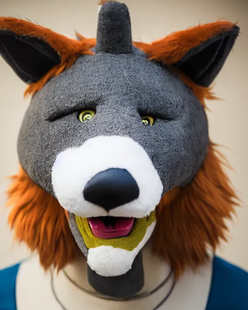 Prompt: portrait photo headshot still of a fursuit, 8 k, 8 5 mm f 1. 8, fursuit, made fur you