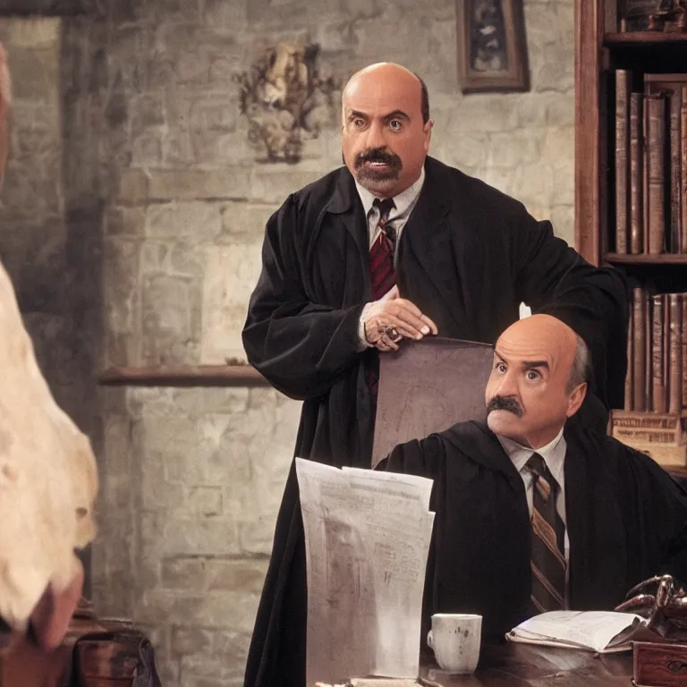 Prompt: Dr Phil as a professor in Harry Potter, film still