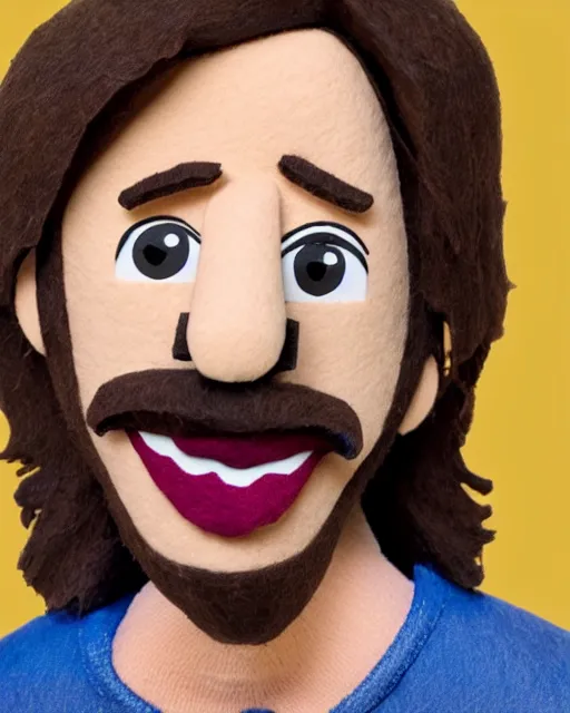 Image similar to pablo iglesias as a muppet. highly detailed felt. hyper real photo. 4 k.