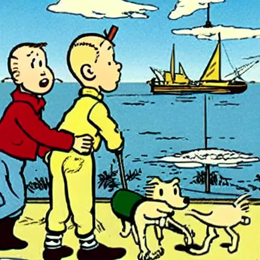 Prompt: a tintin cartoon in canada by herge