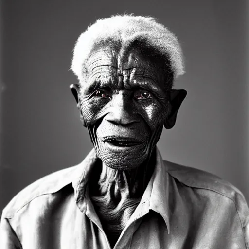 Image similar to black and white photo, portrait of 100 year old congo mineworker by richard avedon, realistic, Leica, medium format, cinematic lighting, parallax, high resolution,