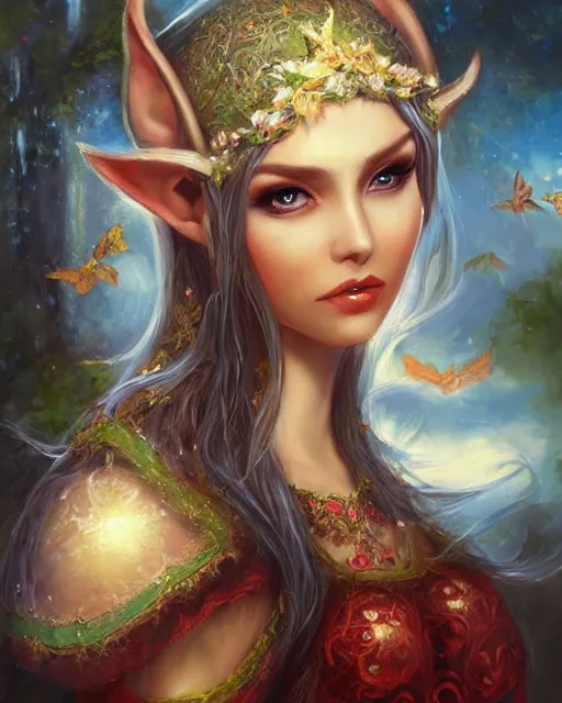 Image similar to a beautiful elf princess, oil painting, by laura sava