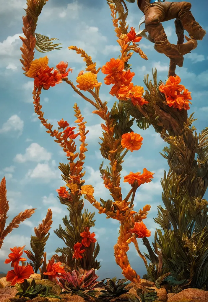 Image similar to A cowboy turning into blooms. tropical sea slugs. complementary colors. national geographic. 8k, rendered in octane, smooth gradients. sculpture by antonio canova