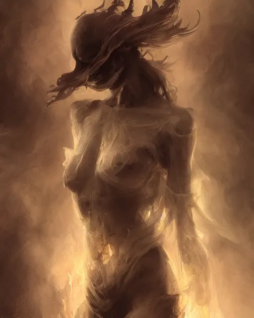 Image similar to ghostly vertical skeletal figures wreathed in dark smoke, scenic full shot, ambient lighting, detailed face, by goya, stanley artgerm lau, wlop, rossdraws