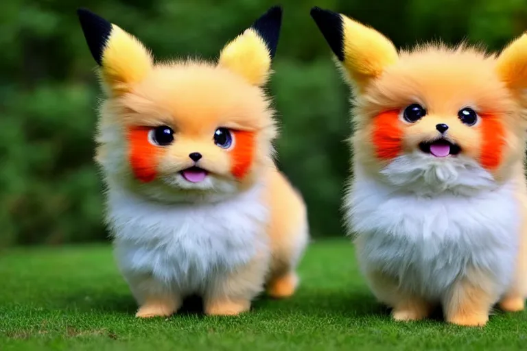 Image similar to real life pokemons, cute!!!, content!!!, mischievous!!!, adorable!!!, little furballs, fluffy!!!, ultra realistic!!!, golden hour, sharp focus