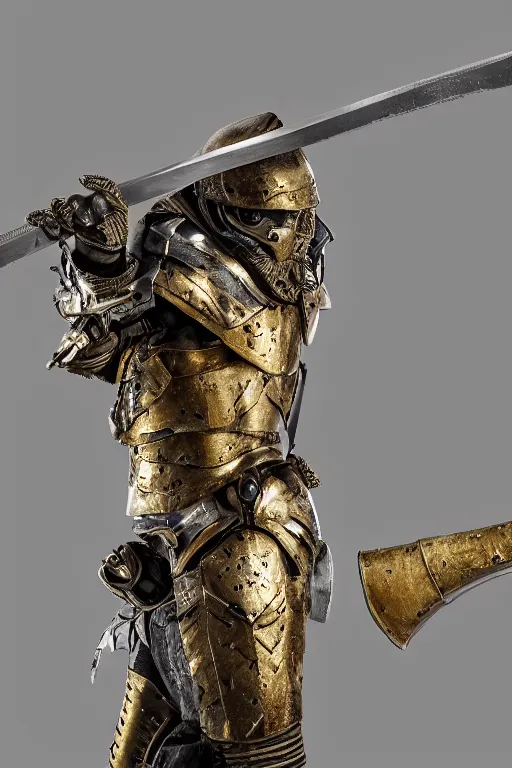 Image similar to photo taken of an epic intricate, ultra detailed, super realistic gritty, longsword weapon hero props, created by weta workshop, zoomed in shots, photorealistic, sharp focus, white wall coloured workshop, cold colour temperture, f 0. 4, face centred, golden ratio, golden hour