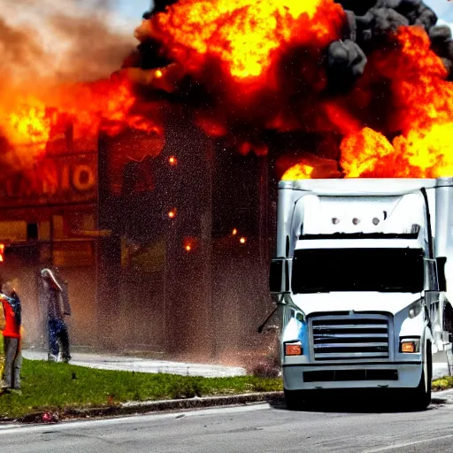 Image similar to cybertruck explosion miami apocalypse