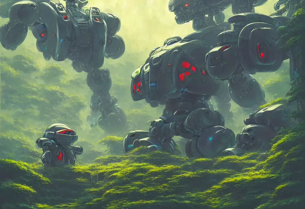 Image similar to a lonely small chubby mecha in an alien jungle, intricate oil painting, high detail illustration, sharp high detail, manga and anime 1 9 9 9, official fanart behance hd artstation by jesper ejsing and makoto shinkai, 4 k,