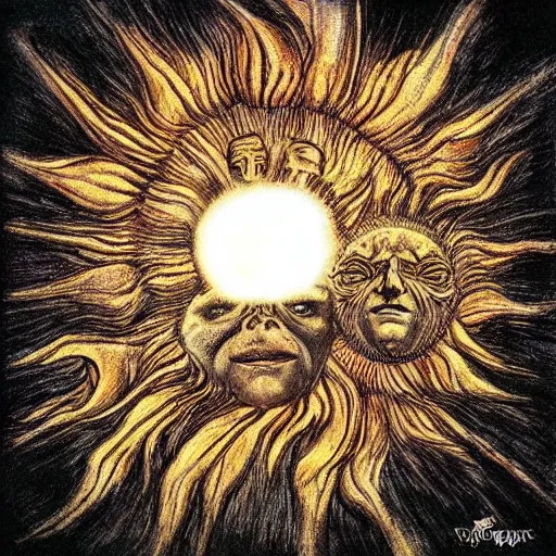 Image similar to sun as a dark souls boss in surrealism art style