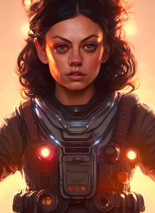 Image similar to portrait of apex legends mila kunis, intricate, elegant, glowing lights, highly detailed, digital painting, artstation, glamor pose, concept art, smooth, sharp focus, illustration, art by artgerm and greg rutkowski, artey freytag