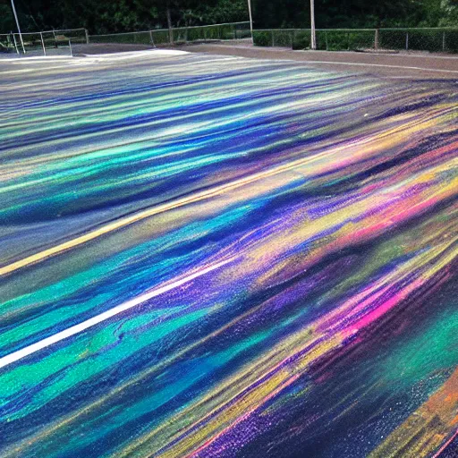 Prompt: a parking lot with oil thin film interference