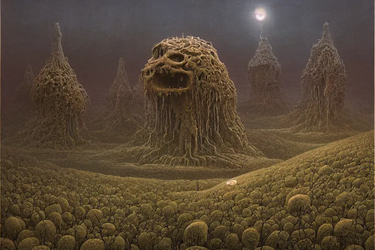 Prompt: a surreal and awe - inspiring sciende fiction landscape, intricate, elegant, highly detailed matte painting by beksinski and simon stalenhag
