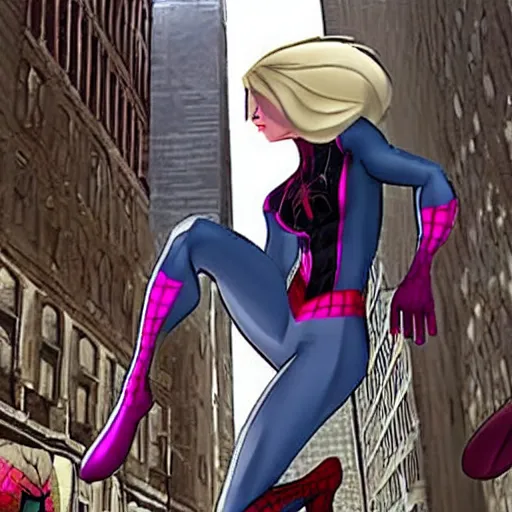 Image similar to spider man 3 scene of gwen stacy is spider gwen