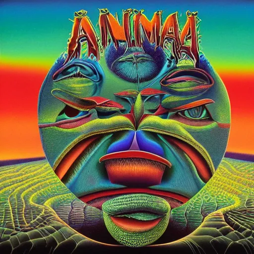 Image similar to animal the muppet on tool album cover, 8 k resolution hyperdetailed scary dystopian surrealism style of alex grey