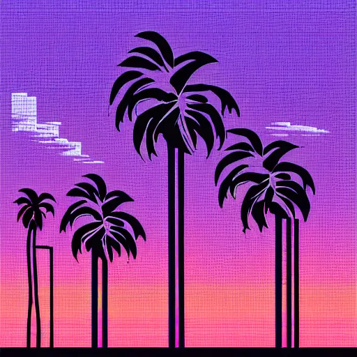 Prompt: retro vaporwave sunset skyline grid palm trees purple and pink bing chilling john cena