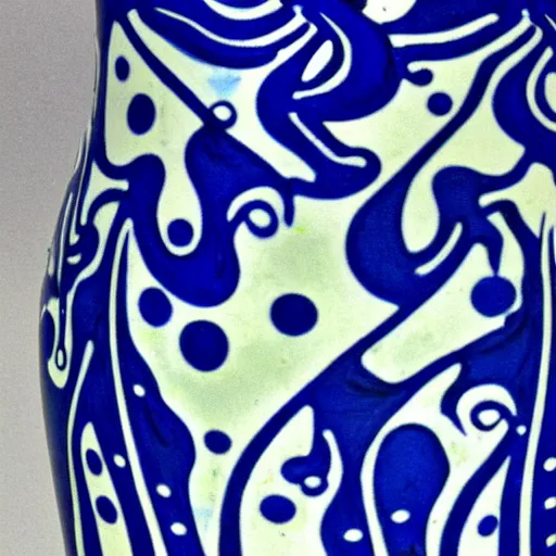 Prompt: art art nouveau vase with yves klein blue details