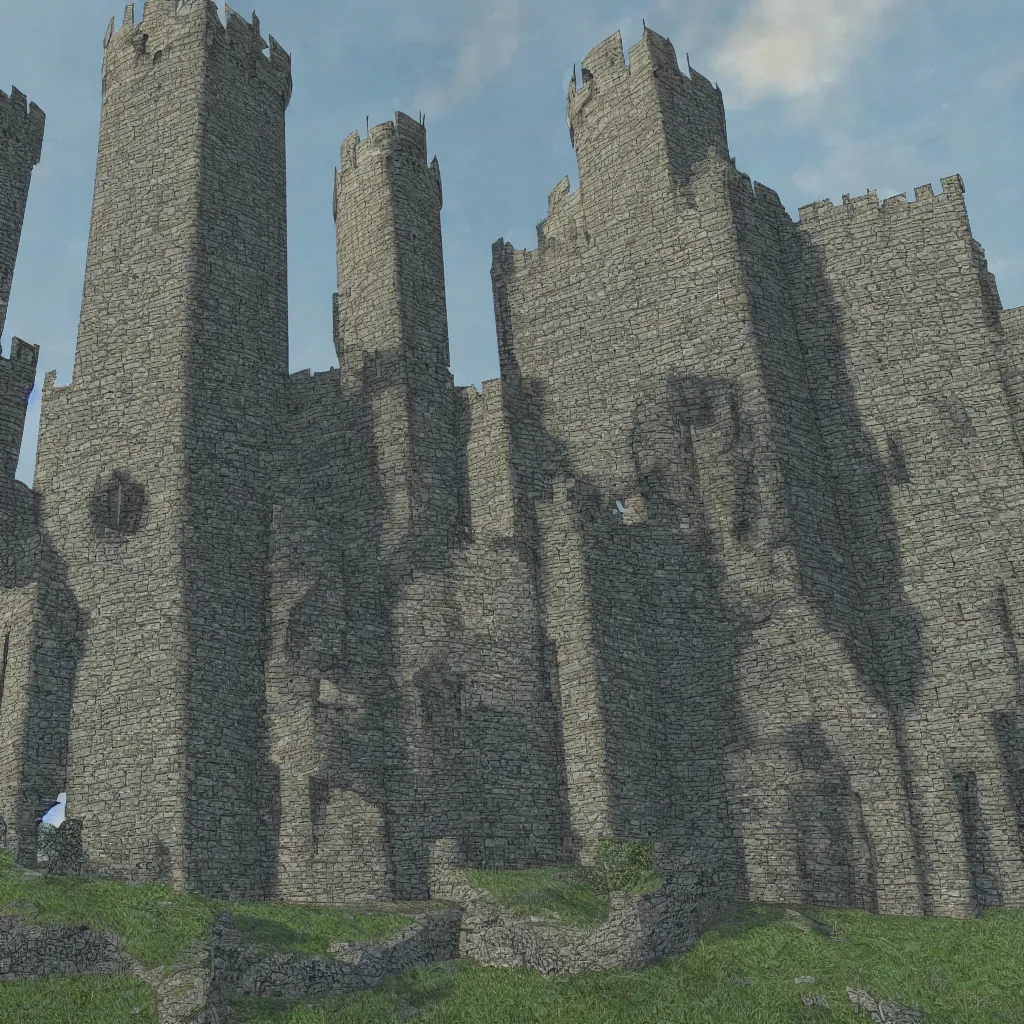 Prompt: celtic castle, 4 towers, photorealistic, hyper detailed, picture taken from the ground, first person perspective, realistic