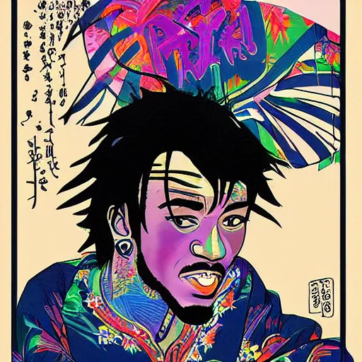 Image similar to lil uzi vert stand with you, digital art, utamaro kitagawa style