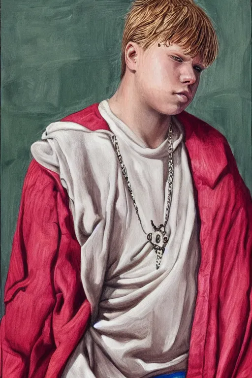 Image similar to portrait of yung lean renaissance style, hyper detailed face, trending on artstatio, beautiful