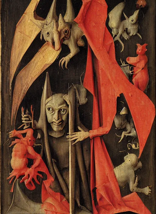 Image similar to red devil Gargoyle, Medieval painting by Jan van Eyck, Hieronymus Bosch, Florence