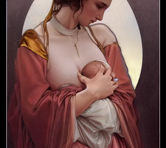 Image similar to photography of a pope kissing the breast of a sensual woman, deep focus, intricate, elegant, highly detailed, digital painting, artstation, concept art, matte, sharp focus, illustration, art by artgerm and greg rutkowski and alphonse mucha
