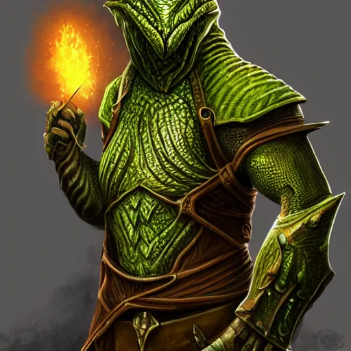 Prompt: lizard wearing oiled leather rogue armor, Lizardman thief, D&D, argonian, mideival setting, digital painting, highly detailed, concept art, sharp focus, artstation