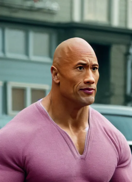 Prompt: dwayne the rock johnson stars in mrs doubtfire, movie frame still, leica sl 2 5 0 mm, vivid color, high quality, high textured, real life