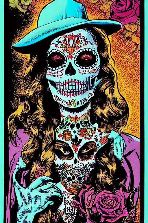 Image similar to Illustration of a sugar skull day of the dead girl, art by Richard Corben