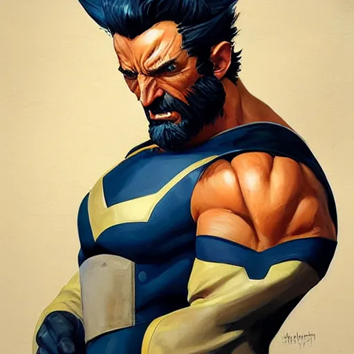 Image similar to Greg Manchess portrait painting of Wolverine as Overwatch character, medium shot, asymmetrical, profile picture, Organic Painting, sunny day, Matte Painting, bold shapes, hard edges, street art, trending on artstation, by Huang Guangjian and Gil Elvgren and Sachin Teng