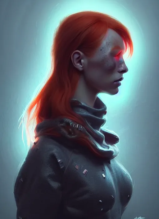Prompt: an extremely detailed beautiful redhead scandinavian female humanoid with freckles, by loish, d & d, fantasy, cyber neon lighting, futurism, cyberpunk fashion clothing, elegant profile posing, perfect anatomy, hyper photorealistic, digital photography, artstation, pinterest, concept art, art by pascal blanche and greg rutkowski,