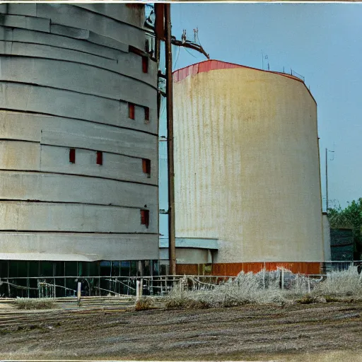 Prompt: corn factory, cinestill eastmancolor, liminal space