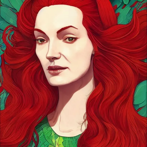 Image similar to portrait of jean grey, a beautiful woman in her 3 0 s, with red hair and green eyes, detailed face, beautiful face, delicate features, smooth, sharp focus, graphic novel, art by james jean and victo ngai and david rubin,